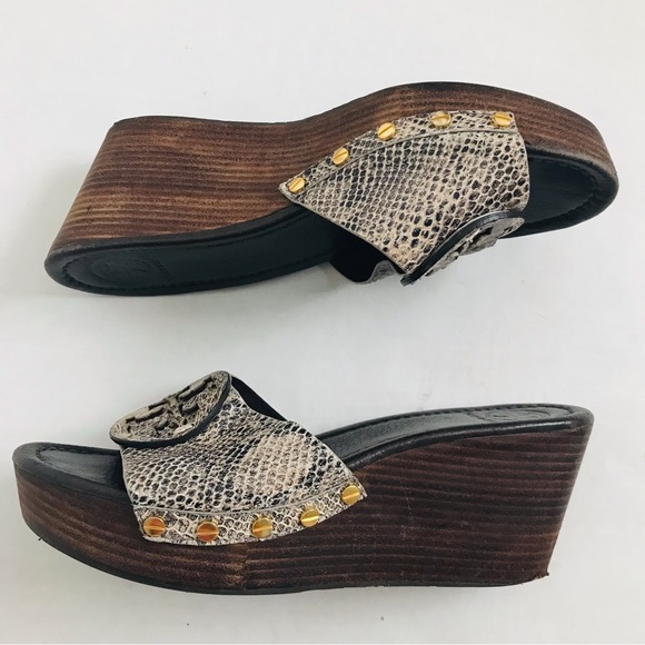 Tory Burch Patti Snakeskin Leather Platform Wedge Slide Sandals Shoes Size 9 - Picture 6 of 10